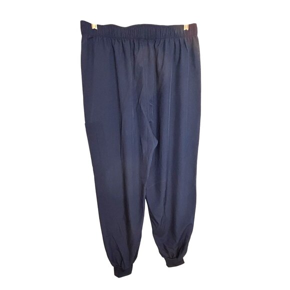 Navy Blue Elastic Waist Jogger Pants With Pockets Relaxed Fit Lightweight Fabric - Picture 2 of 7